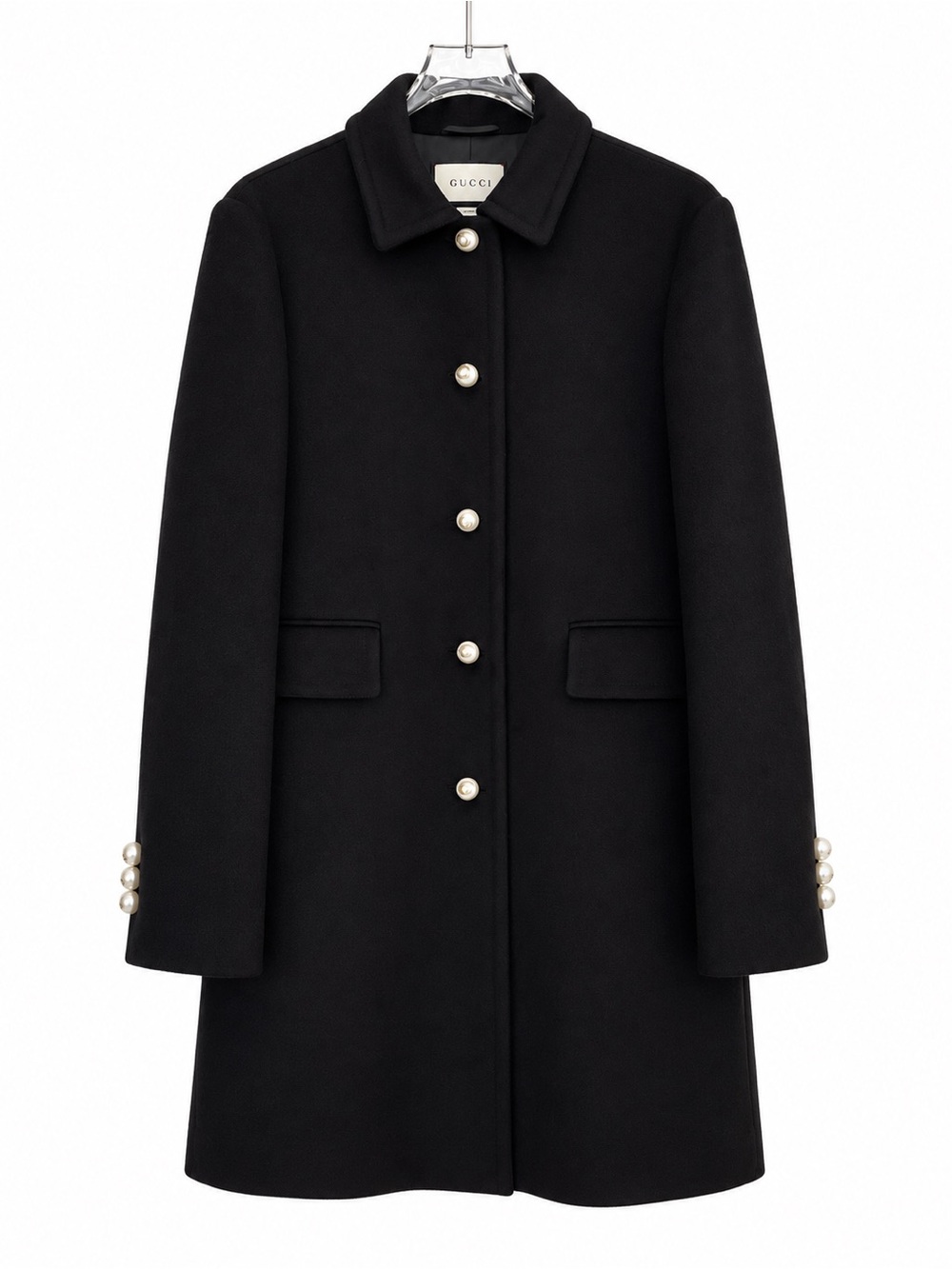 Gucci Black Wool Pearl-Button Pea Coat